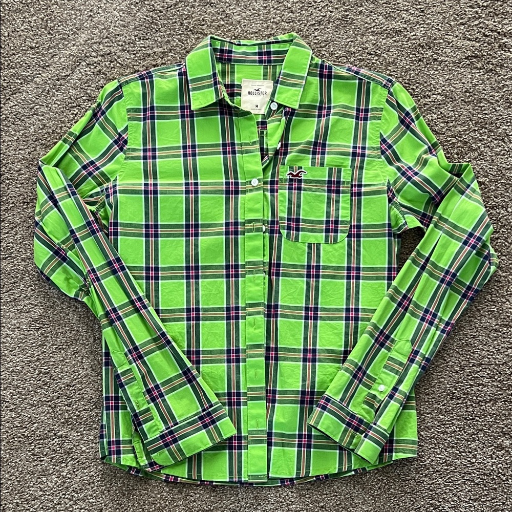 Hollister Green Plaid Button Down Shirt
